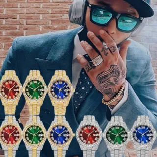 Relógio de Luxo Masculino TOP Calendário Full Diamond, À Prova D