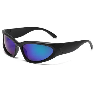 Óculos de Sol Retro Conjoined Cycling Sports Sunglasses Moda Personalidade Protetor Solar PC - Preto-azul