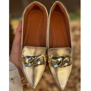 Atacado Sapatilha Rasteira Feminina Bico Fino - Promoção - Dourado