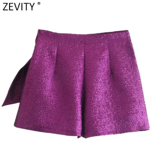 Moda feminina: Shorts decorativos de rua alta em roxo texturizado - Ouro
