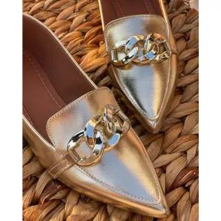 Atacado Sapatilha Rasteira Feminina Bico Fino - Promoção - Dourado