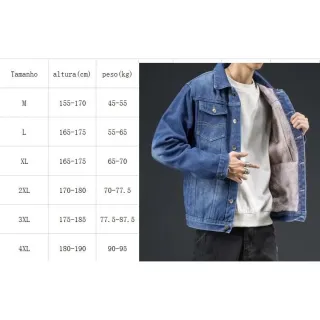 Jaqueta jeans masculina plus size casual de veludo - Lã azul claro