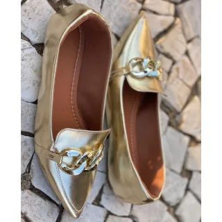 Atacado Sapatilha Rasteira Feminina Bico Fino - Promoção - Dourado
