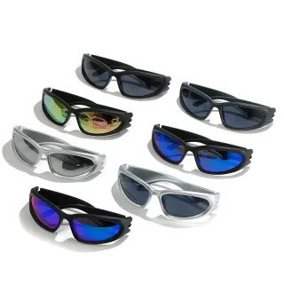 Óculos de Sol Retro Conjoined Cycling Sports Sunglasses Moda Personalidade Protetor Solar PC - Preto-azul