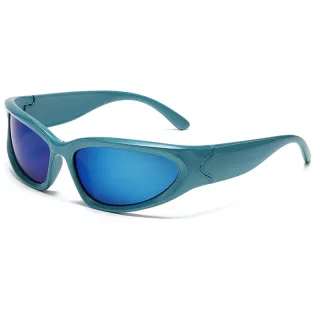 Óculos de Sol Retro Conjoined Cycling Sports Sunglasses Moda Personalidade Protetor Solar PC - Preto-azul
