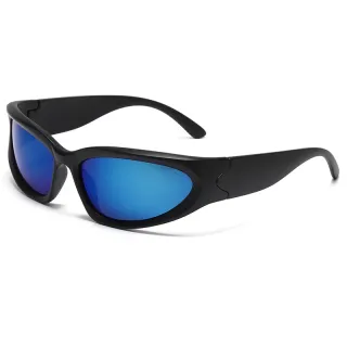 Óculos de Sol Retro Conjoined Cycling Sports Sunglasses Moda Personalidade Protetor Solar PC - Preto-azul
