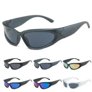 Óculos de Sol Retro Conjoined Cycling Sports Sunglasses Moda Personalidade Protetor Solar PC - Preto-azul
