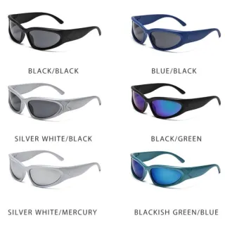 Óculos de Sol Retro Conjoined Cycling Sports Sunglasses Moda Personalidade Protetor Solar PC - Preto-azul