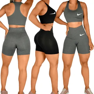 Topper top + short para academia, escolha a cor! - Preto/Cinza