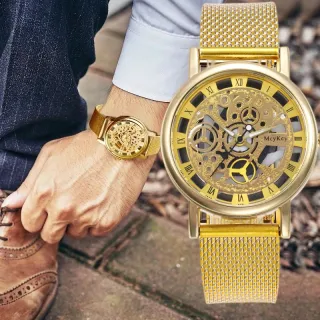 Moda Masculina Esportiva: Relógio de Pulso Esqueleto de Aço Inoxidável - Silver