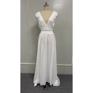 Vestido longo sem mangas V preto vermelho branco - Preto