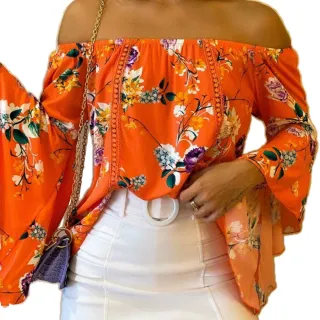 Manga Flare Blusa Ciganinha Feminina - Preto flor amarela