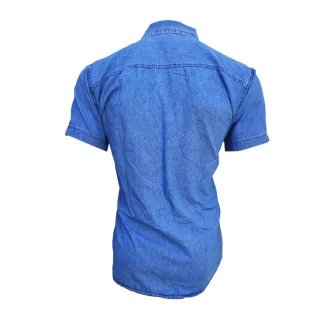 Camisa Manga Curta Jeans Slim Masculina Premium - Luxo - Camisa Jeans Azul
