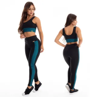 Conjunto Feminino Calça 3D Top Fitness - T0517 - T0581 - Preto - Rosa 3D