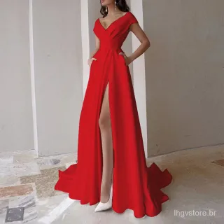 Vestido longo sem mangas V preto vermelho branco - Preto