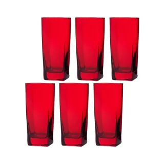 Copos de Vidro Bali Quadrado Luxo Vermelho - Jogo com 6 unidades - Único