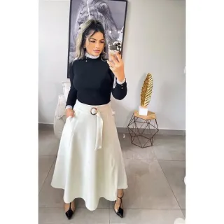 Bolsos Longuete Saia Linho Tecido em com - Vermelho