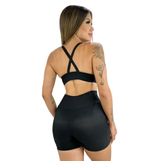 Short e Top Fitness Preto Cós Alto - Conjunto Sem Cadarço - 100-CST