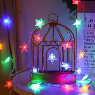 Luminária LED de Natal com Cordão de Fio de Luz, 20 Estrelas e 4 Metros - Decoração Encantadora - Colorido