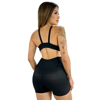 Short e Top Fitness Preto Cós Alto - Conjunto Sem Cadarço - 100-CST