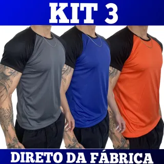 Treino Esportes Casual - KIT 3 Camiseta Mesclada Academia Exercícios Corrida - CHUMBO-ROYAL-LARANJA