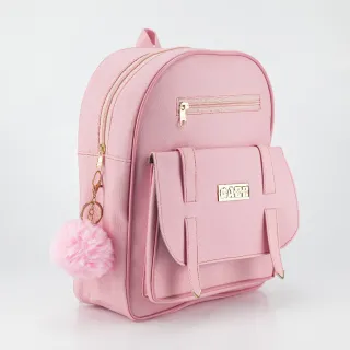 Chaveiro Pompom Detalhado para Mochilinha Feminina de Costas - Creme