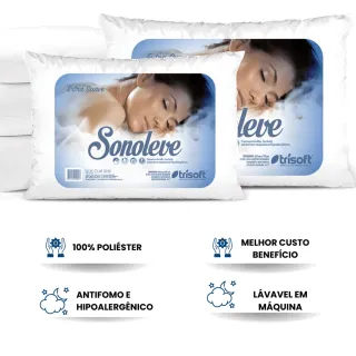 Travesseiros SonoLeve Premium Fibra Siliconada - Kit com 2 - Extra Macio e Antialérgico - Único