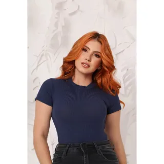 Manga Curta Blusa Feminina Gola Alta Canelada - Telha
