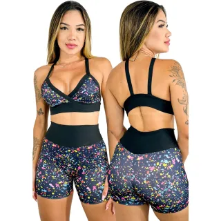 Estampas Conjunto Fitness Top e Short de Academia Cós Alto - 163-CST