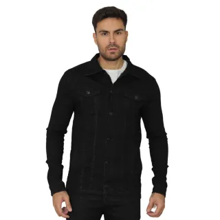 Manga Longa Jaqueta Jeans Masculina Tradicional Botões - Preto