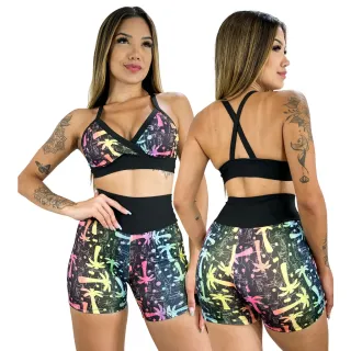 Estampas Conjunto Fitness Top e Short de Academia Cós Alto - 163-CST