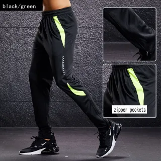 Leggings Masculinas de Corrida com Bolsos Zíper - Calças Esportivas para Treino de Futebol - Preto azul A3