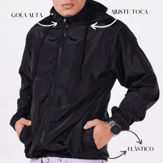 Jaqueta Masculina Corta Vento Preto Impermeável com Capuz - Preto