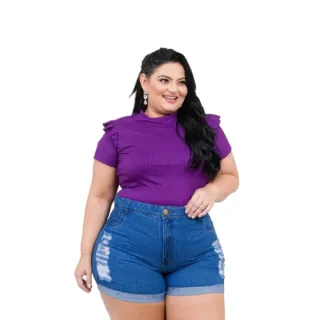 Destroyed Plus Size Feminino Bermuda Short Jeans Perna Dobrada - Azul Escuro