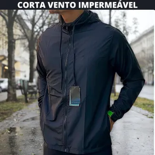 Jaqueta Masculina Corta Vento Preto Impermeável com Capuz
