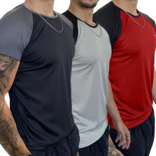 Treino Esportes Casual - KIT 3 Camiseta Mesclada Academia Exercícios Corrida - CHUMBO-ROYAL-LARANJA