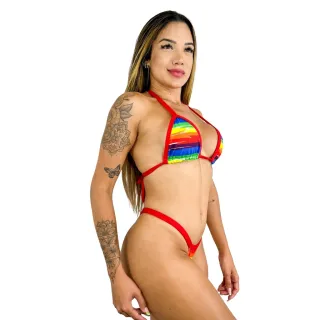 Biquíni Estampado Cavado Marquinha Fita - Conjunto de Praia - 783-BQMAR-ARCO ÍRIS