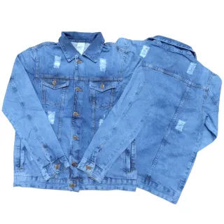 Versátil Casual Coloridas Fit Masculina Sarja Jeans Jaqueta - Média Destroyed