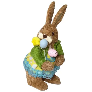 Enfeite de Páscoa Coelho Fêmea 30cm Palha - Decoração Ovos - Único
