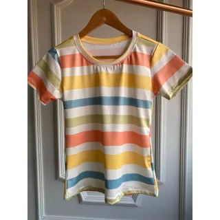 Camiseta Estampada Feminina Gola O Malha Suplex Listrado Colorido - M