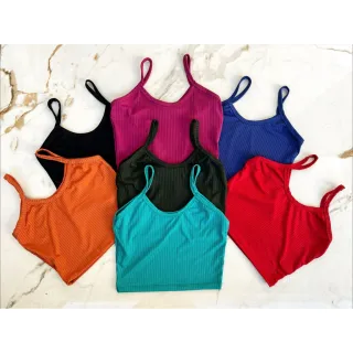 Alcinha Canelada Top Feminino Kit 3 Cropped - Verde Tiffany