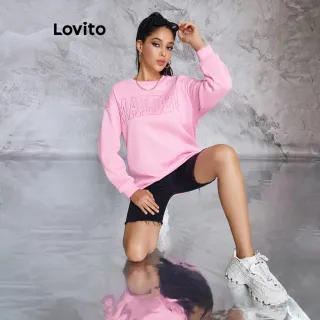 Moletom Casual Bordado Simples Lovito Para Mulheres (Rosa) - Rosa
