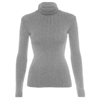 Blusa Feminina Tricot Manga Longa Gola Alta - R: 965 - Azul Petroleo