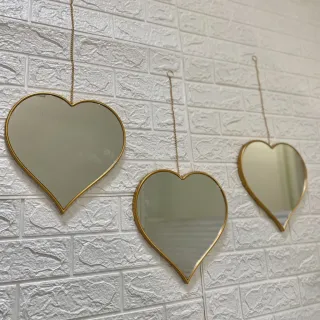 Conjunto de 3 Espelhos Decorativos em Formato Coração, Curva ou Gota - Curva Dourado