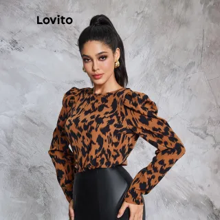 Blusa Elegante Leopardo Lovito - Amarração Nas Costas - Castanho