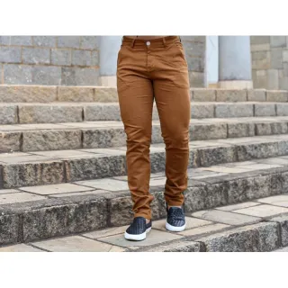 Moda Fino Sport Masculina Calça De Sarja Skinny Corte Homem - Caramelo