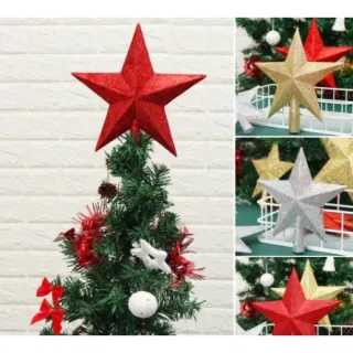 Enfeite Natalino - Estrela Ponteira com Glitter - Árvore de Natal 15cm/20cm - Prata