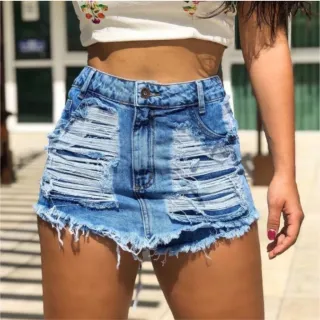 Moda Feminina Short Jeans Destroyed HotPants - Preto