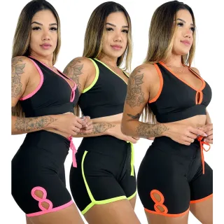 Top academia musculação conjunto fitness short treino