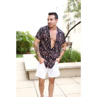 Estampada Viscose Camisa Masculina - GG